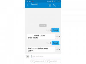 When a SIM card has been inserted in the control unit, users can request count updates or reset counting via direct SMS with the bird counting device.