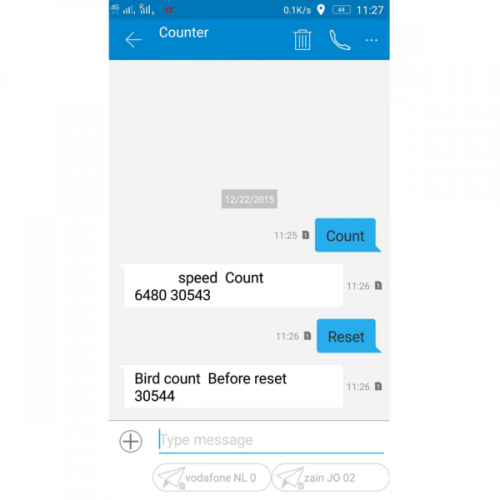 When a SIM card has been inserted in the control unit, users can request count updates or reset counting via direct SMS with the bird counting device.